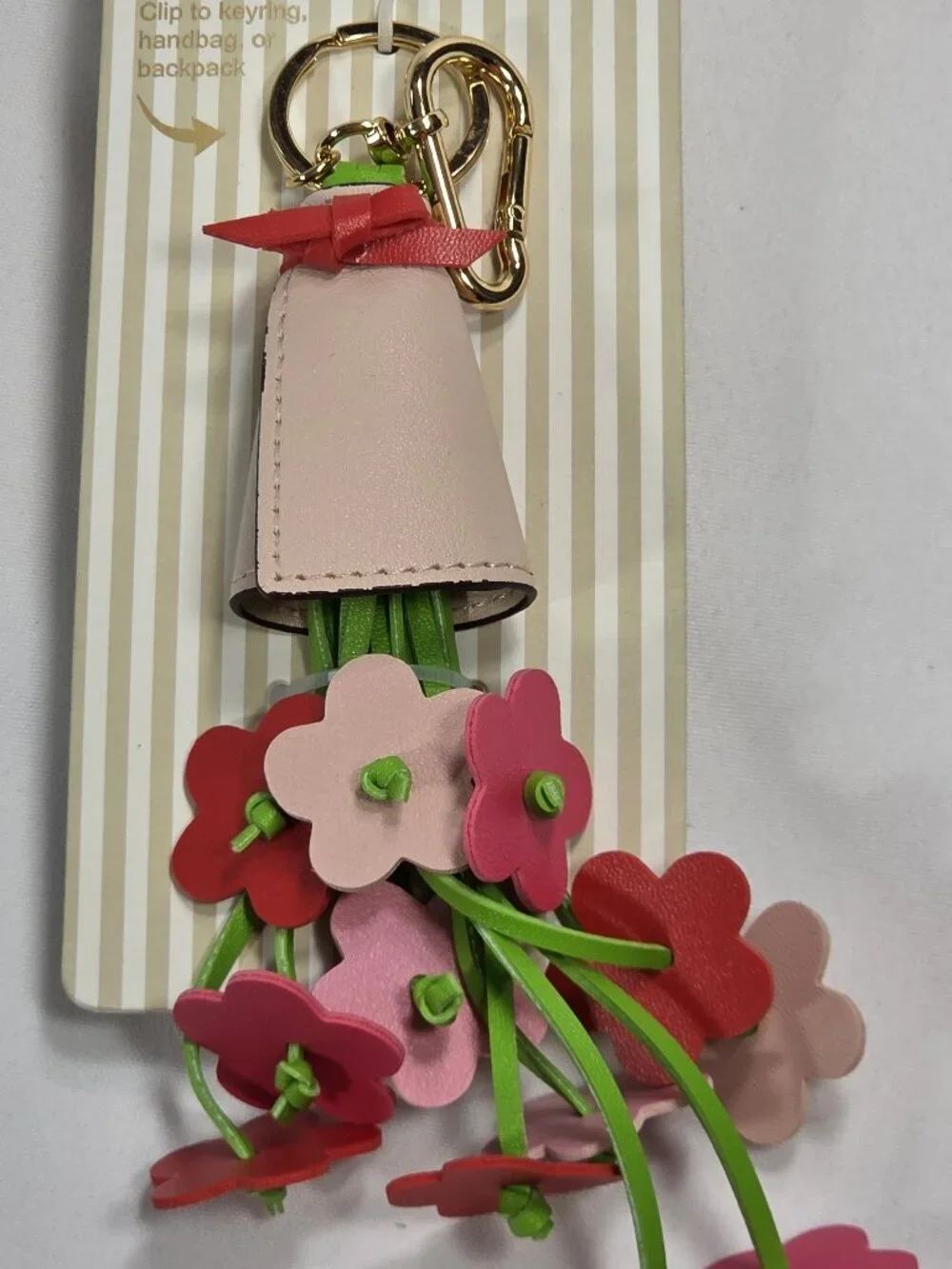 NWT Piper K Flower Bouquet Bag Charm Keychain Faux Leather Pink Red Floral NEW